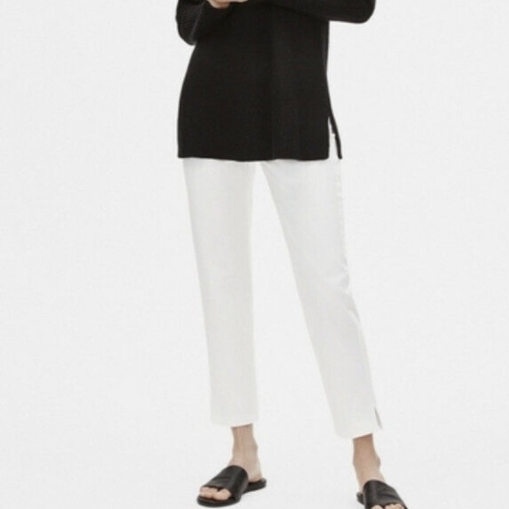 Eileen Fisher size 4 Organic Cotton Stretch Poplin High Waisted Pants White New